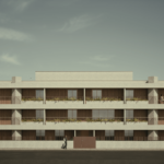 Render exterior do Condomínio Barro, projecto habitacional por Tiago R. Correia Arquitectos